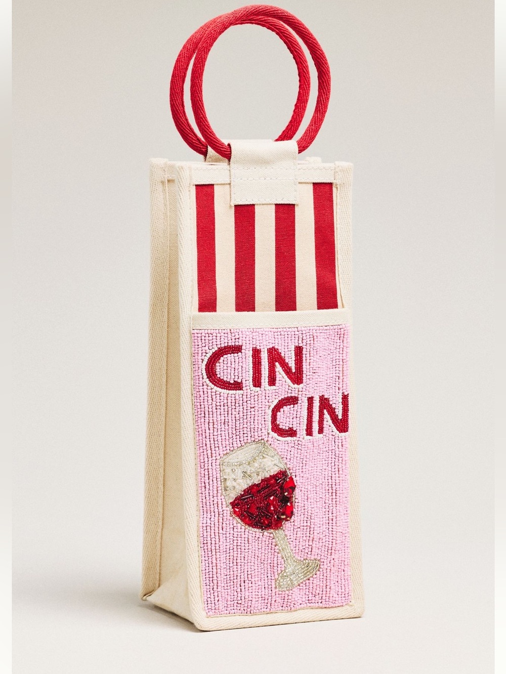 Anthropologie Beaded Gift Wine Bag New Cin Cin Pink Red Wine New